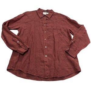WEEKEND Max Mara linen collar reddish orange button up blouse large